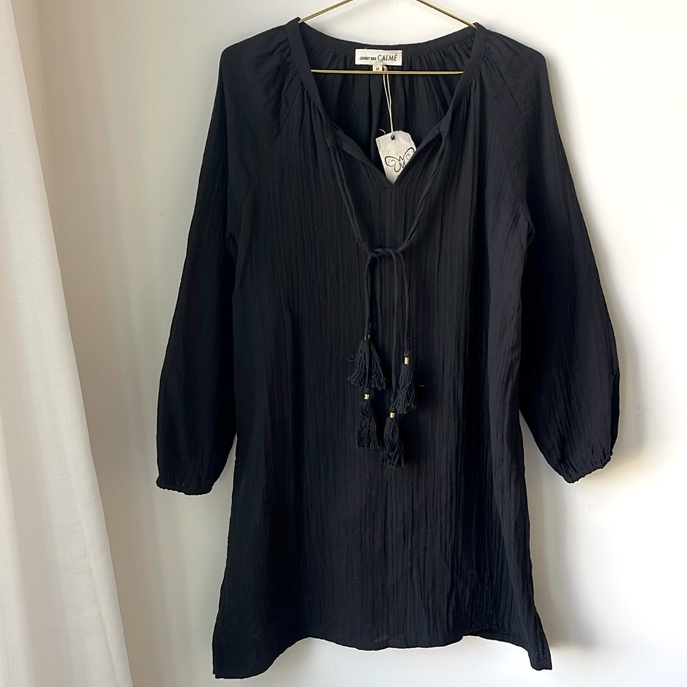 Johnny Was Black Long Sleeve Dress with Tassel Detail